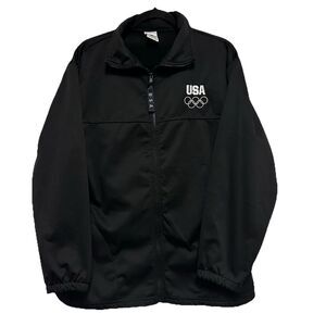 TEAM USA OLYMPICS Committee Jacket Unisex Sz L Full Zip Track Black Embroidered